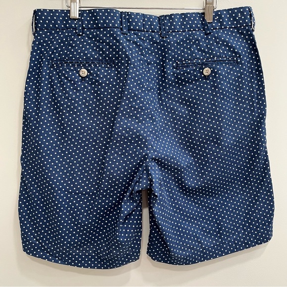 Peter Millar Blue Polka Dot Shorts 9” Linen Cotton Blend Flat Front Size 35 - Picture 2 of 7